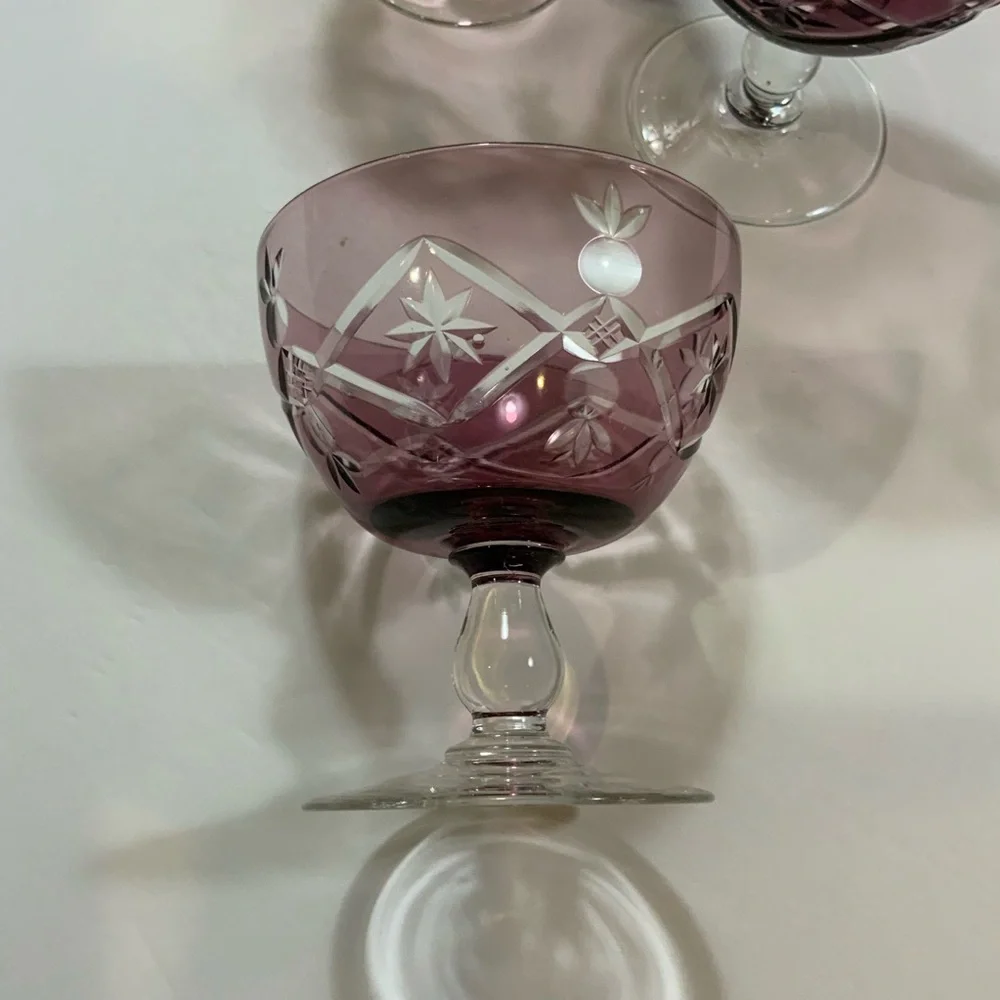 Sherbets Amethyst Purple Cut to Clear Set Lot 3 Glass Vintage - Picture 4 of 5